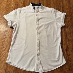Zara Men’s Large Button Down Slim Fit Short Sleeve White Shirt